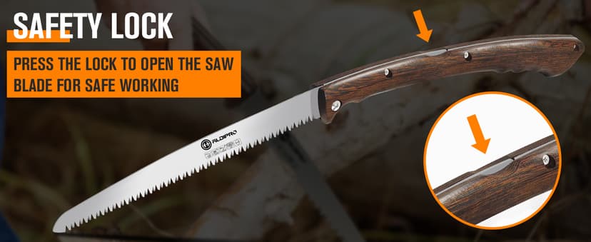 Folding Pruning Saw 10 Inch with Leather Sheath and Wenge Wooden Handle, SK5 Steel Blade, Foldable Hand Saw for Camping, Survival, Wood Cutting, Bushcraft and Tree Trimming