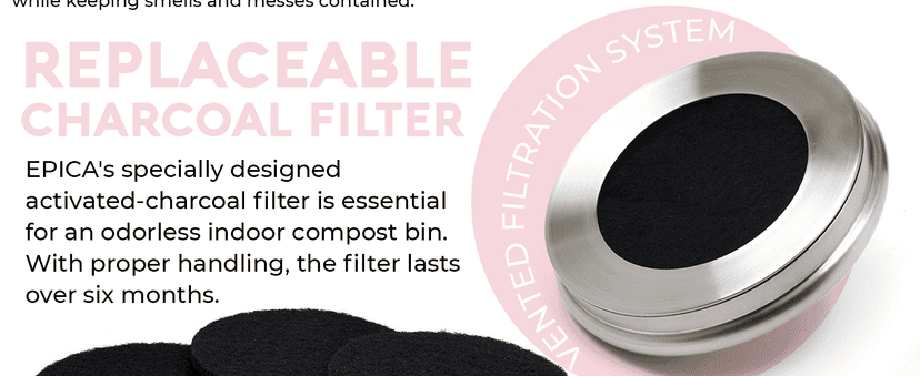 EPICA Countertop Compost Bin Kitchen | 1.3 Gallon | Odorless Composting Bin with Carbon Filters | Indoor Compost Bin with Lid | Stainless Steel Kitchen Composter for Food Scraps & Waste Recycling