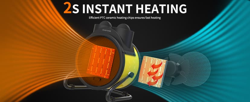 Buyplus Outdoor Heaters for Patio - 1500W Portable Garage Heater with 90°Adjustable Angle, Overheat Protection & 2S Fast Heating, Electric Space Heater for Patio, Garage, Bedroom, Office (Yellow)