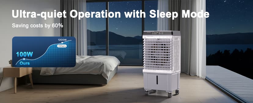 Swamp Cooler,1800CFM Portable Evaporative Air Cooler,Cooling Fan for Room Garage Patio,5.3 Gal Water Tank,3 Speeds,4 Ice Boxes,12H Timer,Remote