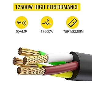 Vevor 75Ft 50 Amp Generator Extension Cord 4 Wire 8 Gauge Generator Cord 125V 250V Generator Power Cord N14-50P & SS2-50R & CS6364 Twist Lock Connectors : Everything Else