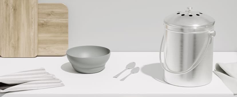 Utopia Kitchen Compost Bin for Kitchen Countertop, 1.3 Gallon Compost Bucket for Kitchen with Lid, Includes 1 Spare Charcoal Filter, Home Essentials - (Silver)