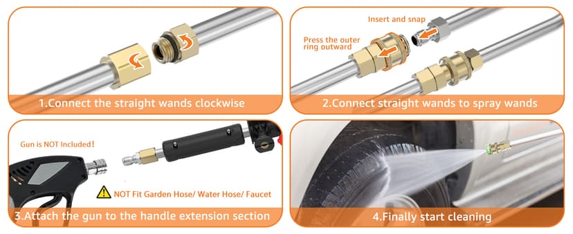 Sealegend 8FT Pressure Washer Extension Wand for Gutter Cleaning, Upgrade Power Washer Accessories with 6 Spray Nozzle Tips, 3 Gutter Cleaner Attachments Curved Rod, 1/4" Quick Connect, 4000 PSI