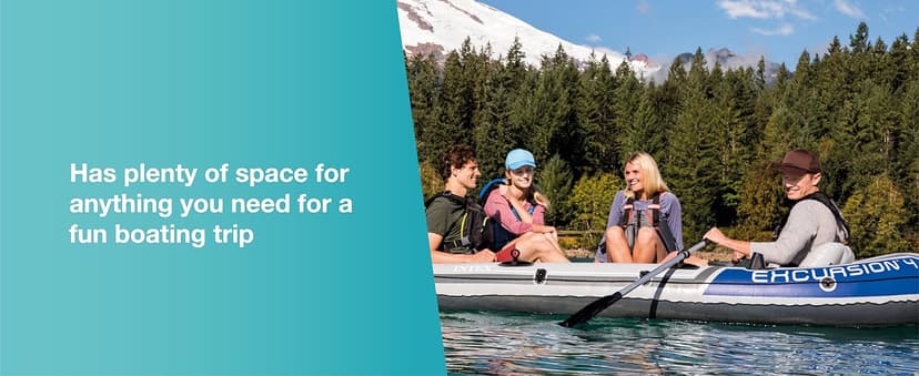 INTEX Excursion Inflatable Boat Series: Includes Deluxe 54in Boat Oars and High-Output Pump – SuperTough PVC – Adjustable Seats with Backrest – Fishing Rod Holders – Welded Oar Locks