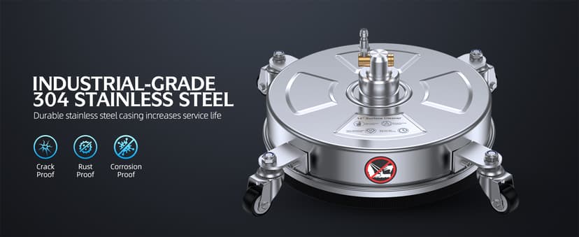 14" Pressure Washer Surface Cleaner 4500 PSI with 304 Industrial-Grade Stainless Steel Housing,1/4” Quick Plug, 4 Universal Wheels, 2 x 15 Extended Wands, 2 Replacement Nozzles, 4 Spray Nozzle Tips