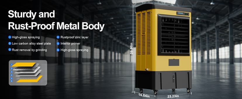 4800CFM Swamp Cooler,42IN Evaporative Air Cooler with Continuous Auto Fill,10.6-Gal Water Tank,3 Ice Packs,Portable Evaporative Cooler for Outdoor Patio Garage Commercial Industrial Use