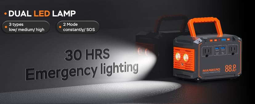 MARBERO Portable Power Station 88.8Wh Solar Generator 150W Peak Lithium Battery Backup Power Bank with LED Light for Home Outdoor Travel Emergency RV Off-Grid Living (Solar Panel Optional)