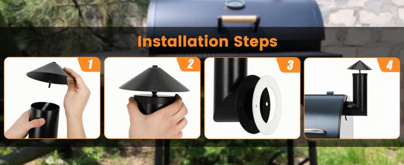Enhanced Pellet Grill Smoke Stack Chimney Replacement For Pit Boss Traeger Camp Chef,Upgraded Stack Smoker Kits with Umbrella, Lid, Chimney Tube, Screws, Gaskets, Nuts and Felt Washer