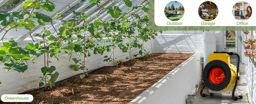 Greenhouse Heater with Adjustable Thermostatic - Outdoor Space Heating Fan for Flower Houses, Grow Tent, Overheating Protection, Fast Heating, Patio & Garage, Yellow