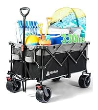 Hikenture Folding Wagon Cart, Portable Large Capacity Beach Wagon, Heavy Duty Utility Collapsible Wagon with All-Terrain Wheels, Outdoor Garden Cart Foldable Wagon for Sports, Shopping, Camping(Black)