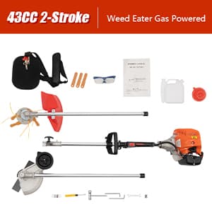 Weed Eater Gas Powered Weed Gas Edger 43CC 2 Blade Heads, Air-Cooled 2-Stroke Cordless Lawn Edger Gas Powered Weed String Trimmer with Handle & Shoulder Strap for Garden Lawn Grass Trimmer
