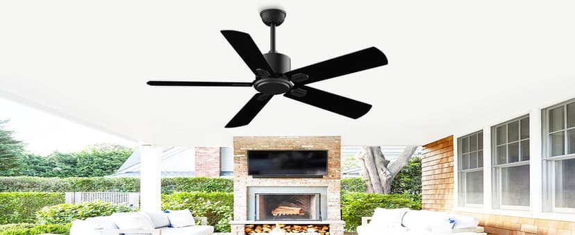 52 Inch Ceiling Fan No Light - Outdoor Indoor Flush Mount Low Profile DC Motor Fan with Remote, 5 Blades Reversible Silent Fan for Patio, Bedroom, Living Room, Garage