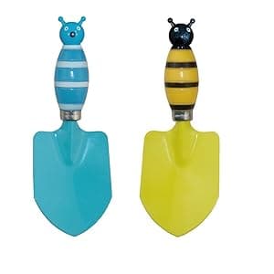 Kids Gardening Tool Sets Strip Bee Handle, 6 Pieces (Blue+ Yellow), Sandbox Play Beach Shovel and Toy Graden Hand Tool