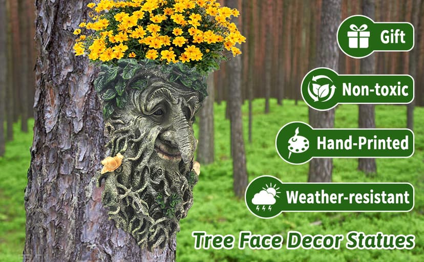 Tree Face Sculpture, Flower Planter Pot Hand-Painted Greenman Tree Face Garden Decoration for and Home Décor