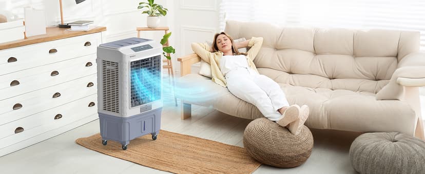 ROVSUN 4100CFM Portable Air Cooler, 13.2Gal/50L Evaporative Swamp Cooler, 3-IN-1 Cooling Fan with Remote Control, 3 Speeds, 7.5H Timer & 4 Ice Box, Humidifying Oscillating Fan for Indoor or Outdoor