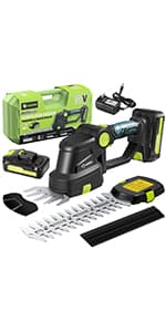 Saker Cordless Hedge Trimmer-20V Electric Shrub Trimmer Grass Shears Handheld Grass Cutter, Hedge Shear with 2 PCS Rechargeable Battery and Charger for Garden, Lawn