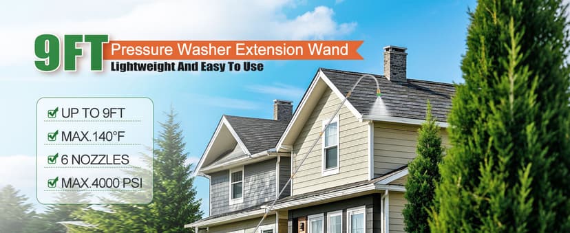 Gutter Cleaning Tools From the Ground, 10 Pack 9 FT Pressure Washer Extension Wand, Power Washer Lance With 6 Pressure Washer Spray Nozzle Tips, 30°, 90°, 120° Gutter Cleaner Curved Rod, 4000 PSI