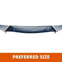 Castaway Living 13 ft. Double Traditional Hand Woven Navy Polyester Rope Hammock with Free Extension Chains, and Tree Hook, for 2 People with a Weight Capacity of 450 lbs.