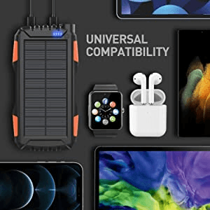 Solar Charger, Power Bank, 42800mAh Portable Charger Power Bank External Battery Pack 5V3.1A Qc 3.0 Fast Charger Built-in Super Bright Flashlight (Orange)