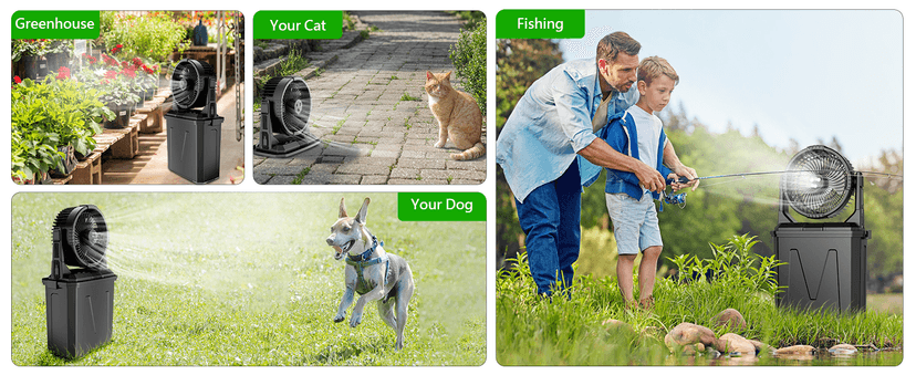 GHORA Portable Misting Fan with Remote,Camping Fan with 20000mAh Rechargeable Battery,9L Water Tank,4 Speed Levels,4 Spray Modes,RGB Lights for Fishing,Travel,Garden Parties,Outdoor Indoor Cooling