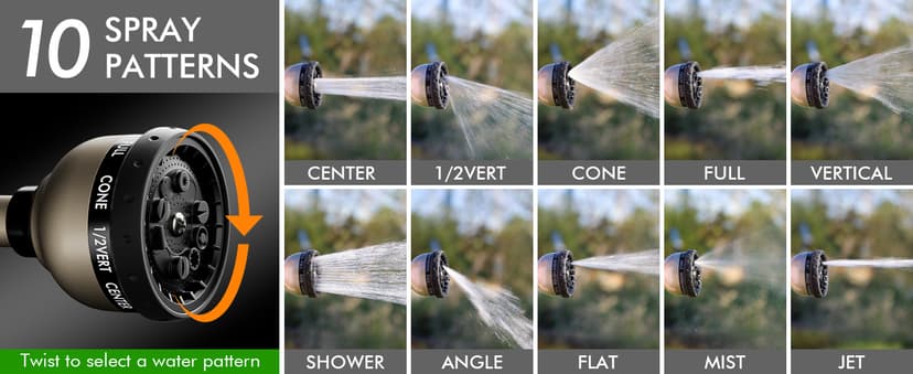 RESTMO Watering Wand Heavy Duty, Metal Garden Hose Wand with 10 Spray Patterns, 15-Inch Long Hose Nozzle Sprayer with Thumb Flow Control, Ideal to Water Hanging Baskets and Shrubs