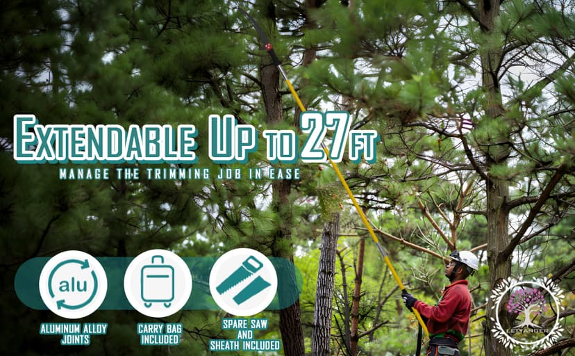 Pole Saws for Tree Trimming, 7.3-27 ft Extendable Tree Trimmers Long Handle Pruner, Sharp Steel Blade and Scissors High Branches Trimming, Tree Pruner, Tree Saw