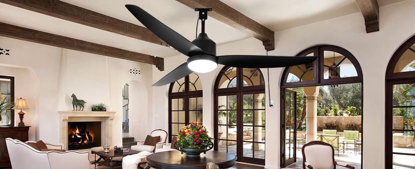 Depuley Outdoor Ceiling Fan with Light: 52 Inch Gazebo Fan Outdoor Hanging - Plug in Ceiling Fan for Patio Waterproof - Dimmable Ceiling Fan Remote App Control Black