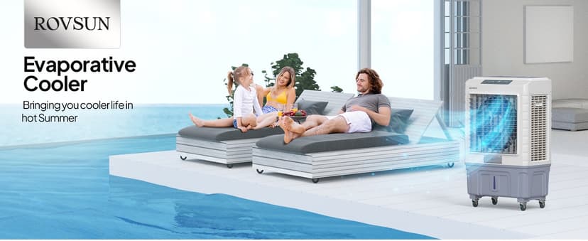 ROVSUN 4100CFM Portable Air Cooler, 13.2Gal/50L Evaporative Swamp Cooler, 3-IN-1 Cooling Fan with Remote Control, 3 Speeds, 7.5H Timer & 4 Ice Box, Humidifying Oscillating Fan for Indoor or Outdoor