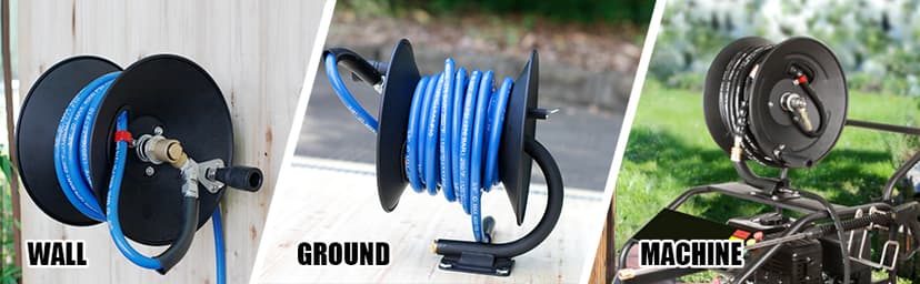 Heavy Duty Power Washer Hose Reel - 50ftx3/8' / 65ftx1/4', M22-14 Fitting, Wall/Trailer/Van Mount, Manual Crank
