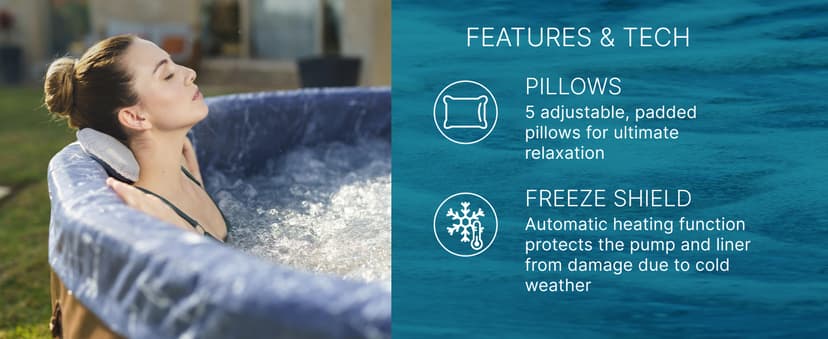 Bestway SaluSpa Toronto Smart AirJet Plus Hot Tub with App Control, 7 Person Capacity, Pool Cover, Spa Pump, 5 Pillows, and Repair Patch, Brown