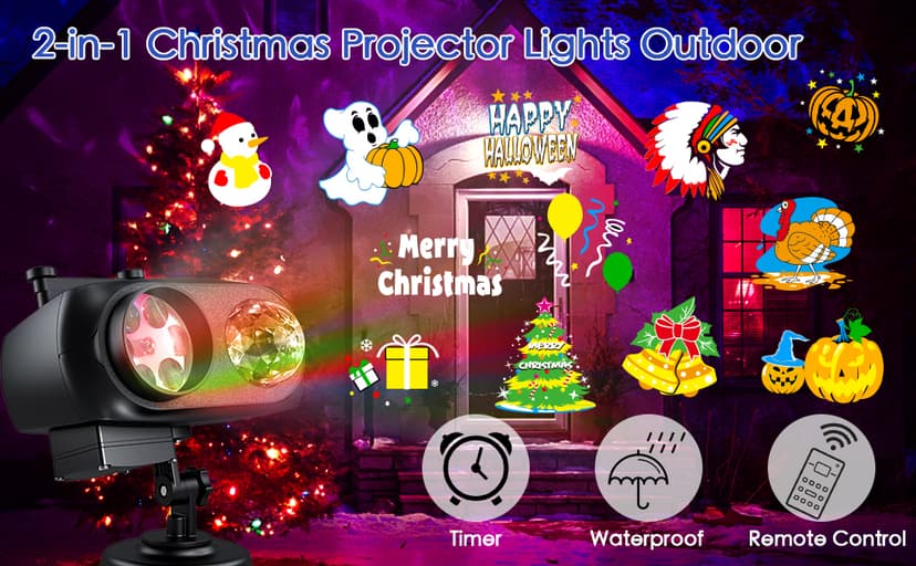 Christmas Projector Lights Outdoor, Upgrade Holiday Projection Light with Remote, 3D Ocean Wave & 72 HD Patterns, Waterproof Snowflake Projector for Xmas Party Yard Decor