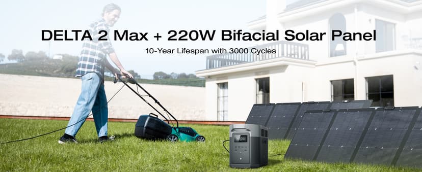 EF ECOFLOW Solar Generator DELTA 2 Max 2048Wh with 220W Solar Panel, LiFePO4 Battery Portable Power Station, Up to 3400W AC Output, AC + Solar Fast Dual Charging 0-100% in 1 Hr For Outdoor Camping RV