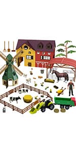 Farm Toys Tractor with Trailer-16.5 Inches Tractor Playset 1/24 Scale Gripper Frontloader Spreader for Boys Kids Toddlers Age 3-7 Years Old