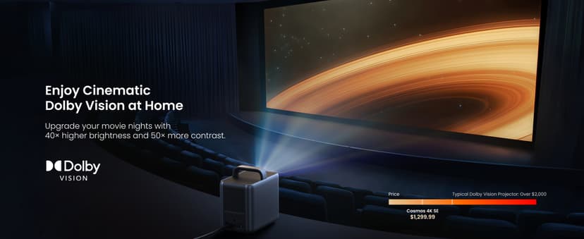 NEBULA Cosmos 4K SE Smart Projector, 4K High-Brightness with Dolby Vision, 200" Screen, 1,800 ANSI Lumens, HybridBeam, Enhanced Image Quality, Google TV, Portable, for Gaming, Home, and Office Use