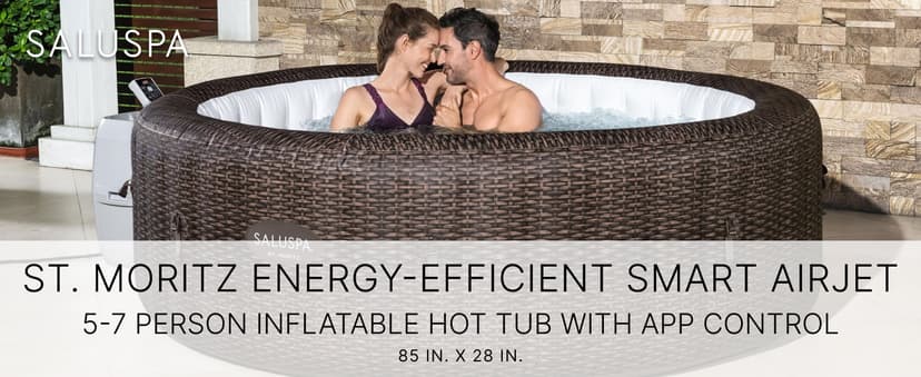 Bestway SaluSpa St Moritz AirJet 5 to 7 Person Inflatable Hot Tub Round Portable Outdoor Spa with 180 AirJets and EnergySense Energy Saving Cover
