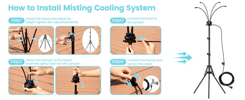 Standing Misters for Outside Patio - Adjustable 5.3FT Portable Misting System Cooling Outdoor 32.8Ft Stand Misting Long Water Line for Kids Mist Playing, Patio Cooling, Backyard, Porch, Sprinkler