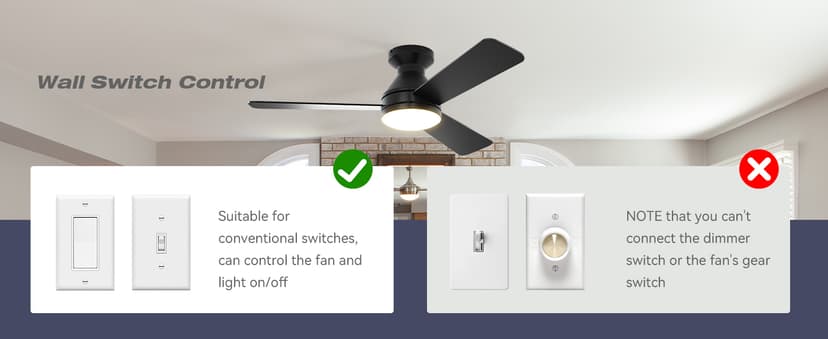 Amico Ceiling Fans with Lights, 42 inch Low Profile Ceiling Fan with Light and Remote Control, Flush Mount, Reversible, 3CCT, Dimmable, Noiseless, Black Ceiling Fan for Bedroom, Indoor/Outdoor Use