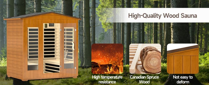 Real Relax Outdoor Infrared Sauna 4 Person for Home, Low EMF Far Infrared Sauna Spruce Wood Sauna with 10min Rapid preheating, Bluetooth, LCD Panel