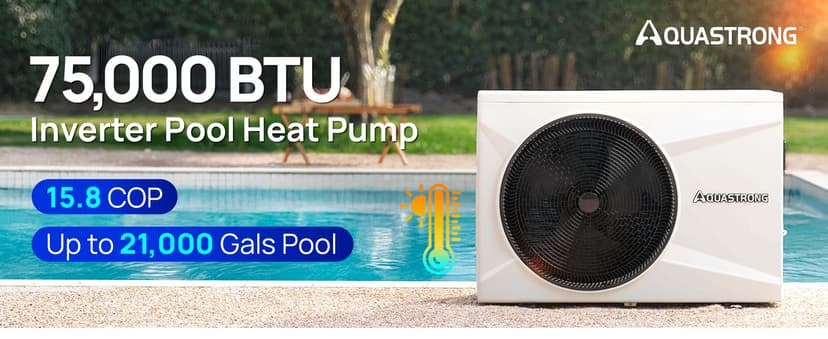 Aquastrong 75,000 BTU Inverter Swimming Pool Heat Pump, 21,000 Gallons Electric Pool Heater for Above Ground and Inground Pool, WiFi Capable Timer, Heating and Cooling Pool Heater 220V