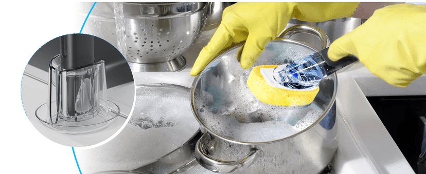 AJXX Dish Brush with Soap Dispenser Storage Set, Dish Soap Brush with 2 PCS Brush Heads & Holder, Soap Dispenser Brush with Handle, Dish Brush with Soap Dispenser, for Utensils, Pans, Sinks, Cookware