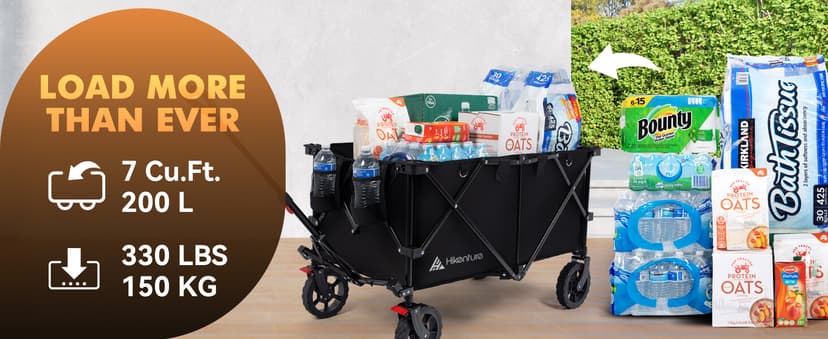Hikenture Folding Wagon Cart, Portable Large Capacity Beach Wagon, Heavy Duty Utility Collapsible Wagon with All-Terrain Wheels, Outdoor Garden Cart Foldable Wagon for Sports, Shopping, Camping(Black)