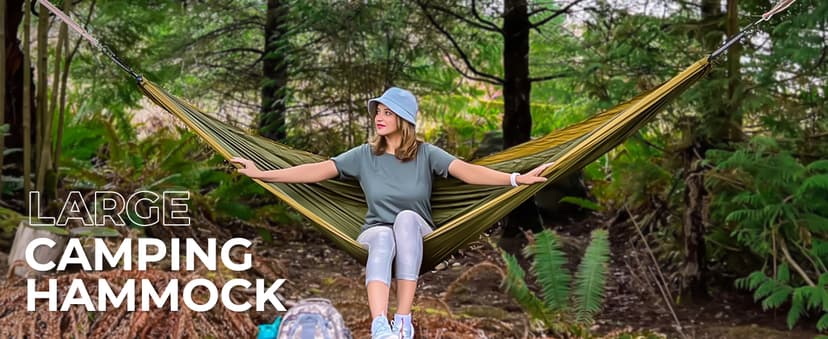 G4Free Large Camping Hammock with Mosquito Net 2 Person Pop-up Parachute Lightweight Hanging Hammocks Tree Straps Swing Bed for Outdoor Backpacking Backyard Hiking