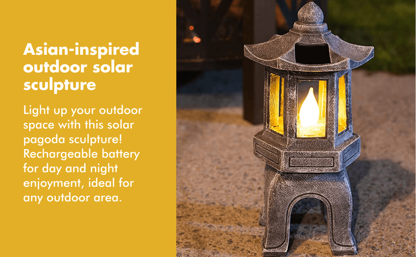 VP Home Solar-Powered Pagoda Garden Statues - Japanese Zen Lantern Outdoor Decor with Flickering LED Light - Durable Polyresin for Yard, Patio, or Garden - 12 x 7 x 6 Inches (Zen Garden Pagoda)