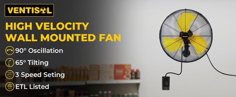 VENTISOL 20 Inch Wall Mount Fan Oscillating, High Velocity Industrial Wall Fan for Indoor, Commercial, Residential, Warehouse, Greenhouse, Workshop, Basement