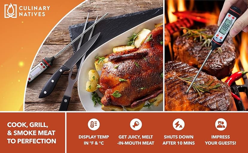 Meat Claws and Smoker Gloves | No.1 Extreme Heat Resistant BBQ Grill Gloves | Non-Slip Waterproof Silicone Oven Mitts | Pulled Pork Claws | Thermometer | Barbecue, Grilling, Smoking, Shredding (Black)