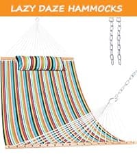 Lazy Daze Hammocks 12FT Double Rope Hammocks, 2 Person Hand Woven Cotton Hammock with Spreader Bar for Outdoor, Indoor, Patio, Poolside, FIT 13-15 Foot Stand, Max 450 Lbs, Natural, 141 x 57 inches