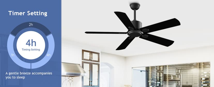52 Inch Ceiling Fan No Light - Outdoor Indoor Flush Mount Low Profile DC Motor Fan with Remote, 5 Blades Reversible Silent Fan for Patio, Bedroom, Living Room, Garage