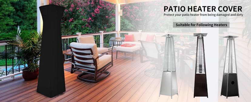 Easy-Going Pyramid Torch Patio Heater Cover with Zipper and Storage Bag, Waterproof Outdoor Heater Cover Dustproof, UV-Resisant, Wind-Resistant (90"H x 23"L x 23"W, Black)