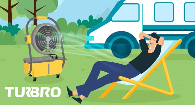 TURBRO Cordless Misting Fan with 11L Tank, High Pressure Spray Nozzles, 15ft Mist Range, Up to 50 Hours Run Time with Rechargeable Battery, 360° Swivel Wheels, Ideal for Patio, Pool and Outdoor Use