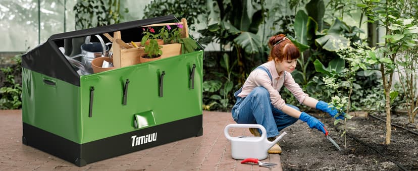 XXL 310 Gallon Extra Large Deck Box, Waterproof Outdoor Storage Box with Taller Side Panels for Patio Furniture Cushions, Pools and Garden Tools Green & Black